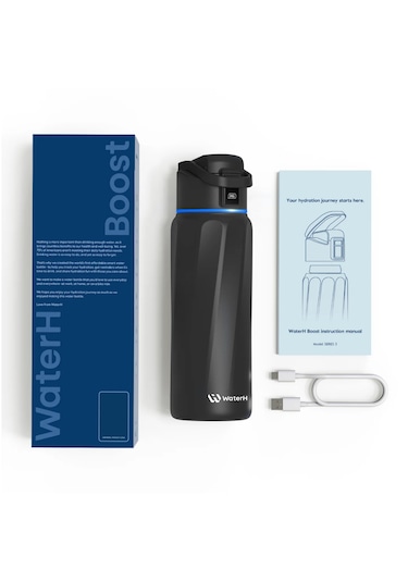 Waterh Boost Akıllı Termos Hidrasyon Takibi Yapan, Yalıtımlı 0.95 L / 32oz Akıllı Şişe Siyah