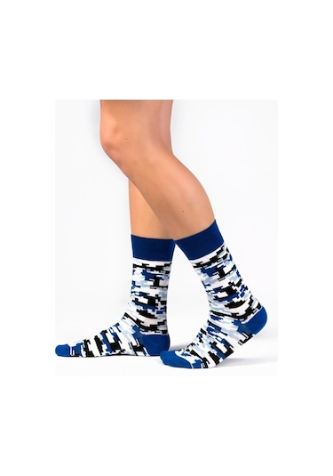 6'Lı Organik Pamuklu Dikişsiz Erkek Çok Renkli Desenli Çorap (448387774) Lacivert
