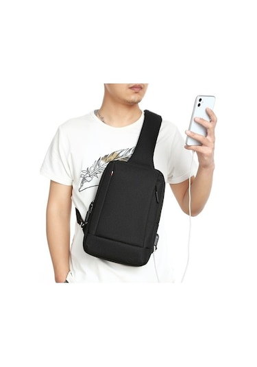 Prestigegoods Yurt Dışından Gelen Vshop Oumantu 903 Oxford Bez Göğüs Çantası Siyah - Su Geçirmez, Usb Şarj Gri