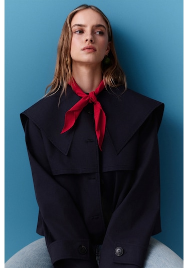 Geniş Yaka Gabardin Ceket Lacivert Lacivert