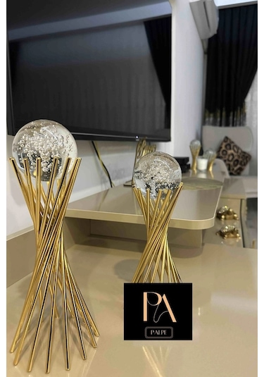 Gold K 2'li Ofis Metal Aksesuar Biblo Ev Salon Dekorasyon Obje