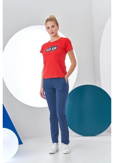 Pjs Kadın Glad Baskılı Kısa Kollu Spor Pijama Takım Kırmızı