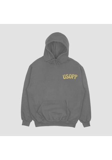 Unisex Gri Usopp Baskılı Hoodie Oversize Kapşonlu Sweatshirt Gri