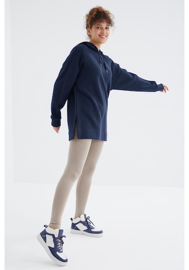 Tommy Life İndigo Reglan Kol Basic Kapüşonlu Oversize Sweatshirt Tunik - 97242 İndigo