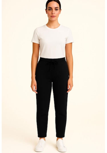 Axxel Kadın Siyah Büyük Beden 3 İplik Şardonlu Eşofman Altı-p2021 Siyah