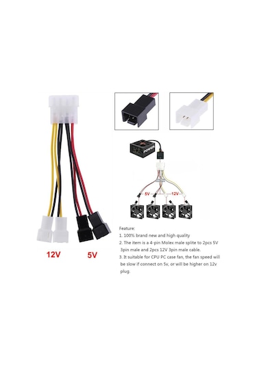 Wozlo Molex 4 Pin to 3 Pin Fan Konnektör Soket Çevirici Kablo