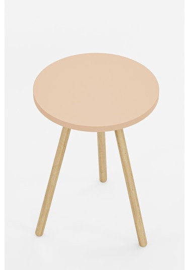 İntergo Yuvarlak Ahşap Ayaklı Tekli Zigon Yan Sehpa Cappucino