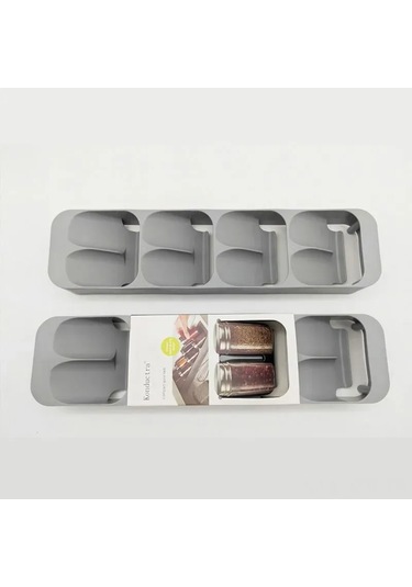 Geeroyoo 8 Bölmeli Baharat Saklama Kabı, Kaymaz Tabanlı, Dayanıklı Polimer-kum Kompozit, Gri Renk Gri