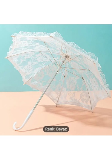 Atay Garage Şemsiye Gelin-düğün-özel Günler İcin Beyaz Dantelli 45-43 Boyutlarinda Beyaz
