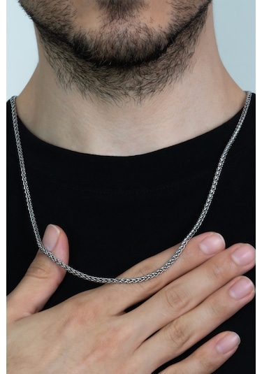 Ince Yuvarlak Erkek Çelik Kolye Zincir 2 Mm 56 Cm Eck12 Beyaz