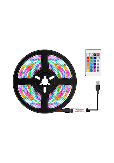 Kosona 5m Usb Rgb Renkli Led Işık Şeridi 16 Renkli Kumanda Kontrollü 4 Modlu Dekoratif Aydınlatma Kumanda Pil Yok