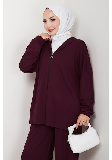 Kapüşonlu Oysho İkili Takım 1609 - Mürdüm Mürdüm