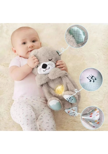 Uyku Arkadaşı Su Samuru Işıklı Hareketli Müzikli Bebek Oyuncaklar Mavi Mavi