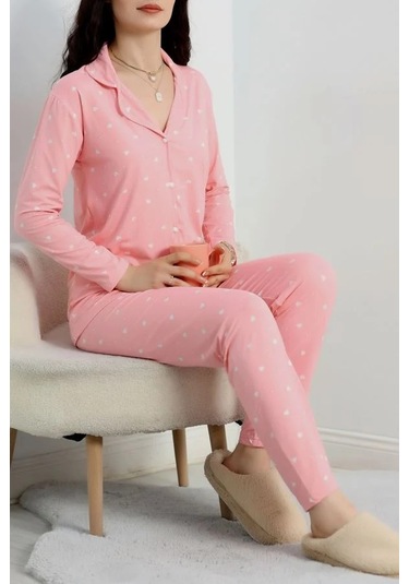 Seka Milan Düğmeli Pijama Takımı Pembekalp - 50750.1048. Çok Renkli