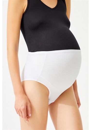 Cottonhill Beyaz Pamuklu Yüksek Bel Hamile Bikini Külot Beyaz