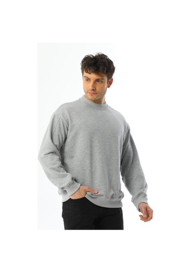 Kallima Gri Oversize 3 İplik Bisiklet Yaka Erkek Sweatshirt Gri