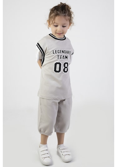 Erkek Çocuk Legendary Baskılı Kısa Kollu Diz Altı Basketball Şortlu Basic Takım 2-5 Yaş 001