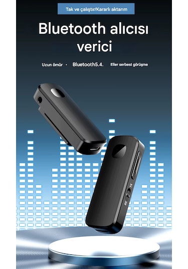 Bluetooth Adaptör 2in1 Alıcı Verici Bluetooth 5.4 Receiver Aux Wireless Araç Hoparlör Bluetooth Kiti