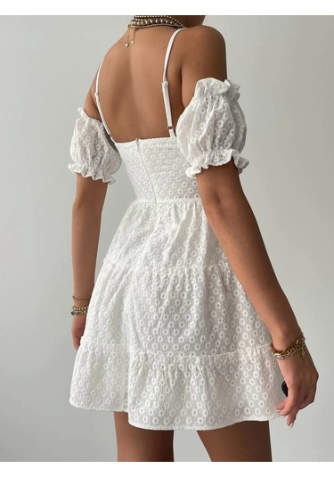 Lucca Kolu Lastikli Mini Elbise Beyaz