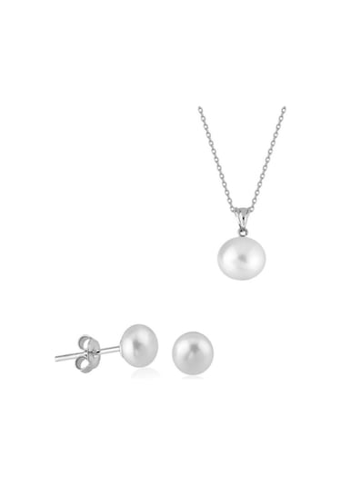 İnci Kolye Küpe Set Gümüş 10 Mm