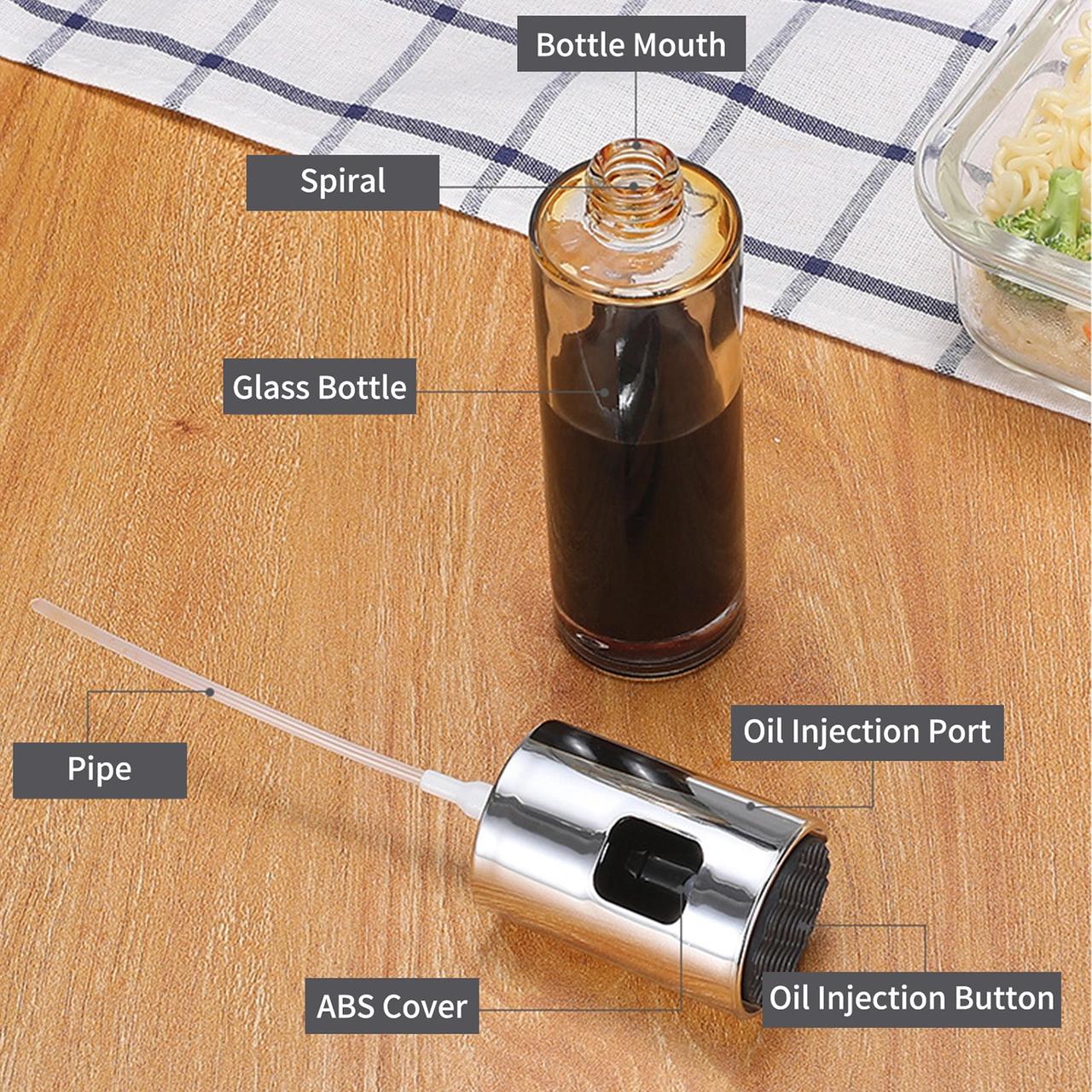 Youtek 100ml Gümüş Renkli Cam Yağ Spreycisi - Salata, Barbekü, Pişirme İçin Pratik Ve Çok Amaçlı Yağ Sprey Botu Altın