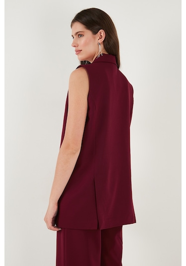 Lela Oversize Fit Mono Yaka Kolsuz Düğmeli Ceket Bayan Yelek 6521177 Bordo