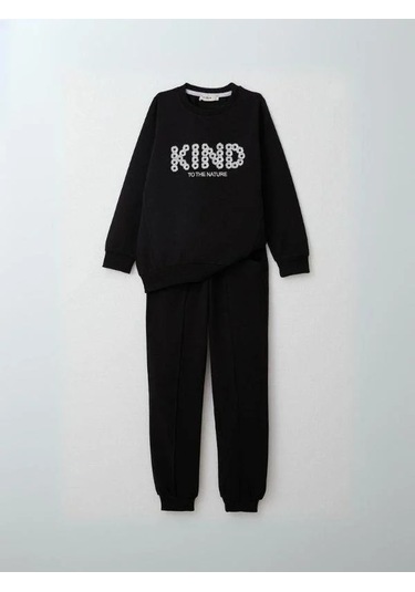 Kız Çocuk Kind İşlemeli Eşofman Takım-14389 Siyah