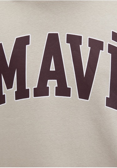 Mavi - Mavi Logo Baskılı Kapüşonlu Bej Sweatshirt 067149-70004 Bej
