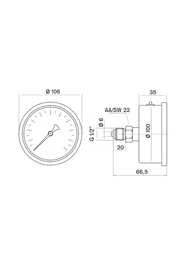 Pakkens 0-600 Bar 100 Mm Arkadan Bağlantılı Gliserinli Manometre