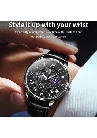 Olevs 2893 Erkekler Çok Fonksiyonlu İş Kuvars Saat Siyah