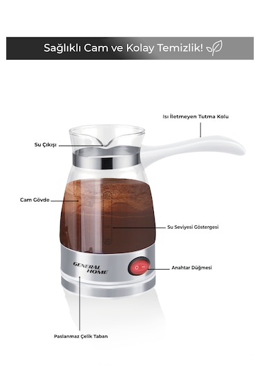 Cz-48 Elektrikli Cam Cezve Beyaz 0,5 L Türk Kahvesi, 700w, Gösterge Işıklı