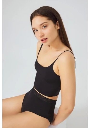 Cotonhill Desenli Lastikli Yüksek Bel Lazer Kesim Bikini Külot-siyah Siyah