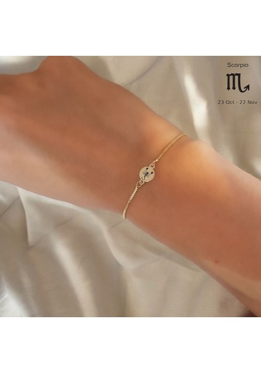 Archin Akrep Burçları İçin Yuvarlak Motifli Zincirli 14 Ayar Altın Plakalı Hediye Bileklik-417burç Akrep