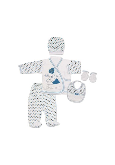 Bombinoo Mavi Tavşanlı Yenidoğan Bebek 5 Li Hastane Çıkış Seti K1399 Mavi