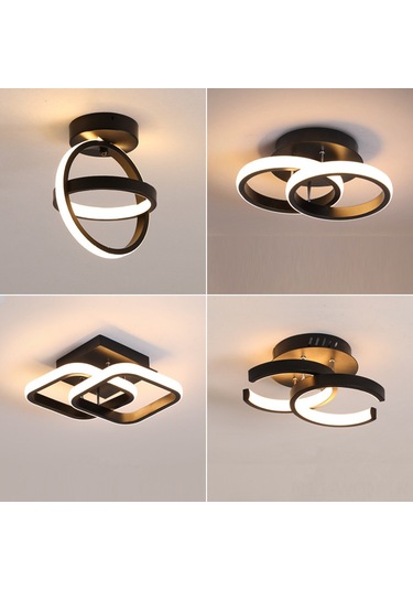 Neevoyu Koyu Siyah Çift Daire Led Aydınlatma, Üç Renk Değişimi, Modern Minimalist Ev Dekoru - Koridor, Balkon, Gardrop, Salon Ve Giriş İçin Uygun Siyah