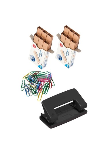 Masa Üstü Ofis Paketi 18 Parça Fotokopi Kağıdı Metal Evrak Rafı Metal Kalemlik Zımba Makinesi Teli Delegeç Çöp Kovası Küp Notluk