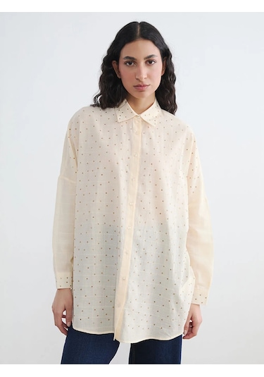 Lc Waikiki Sarı Taşlı Oversize Kadın Gömlek Tunik Sari