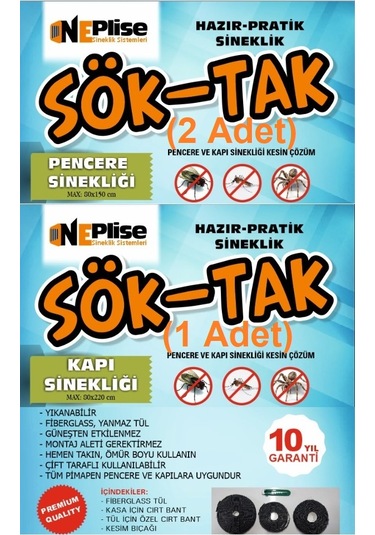 Pratik - Hazır Sineklik 80x150: 2adet - 80x220:1adet 3'lü Paket