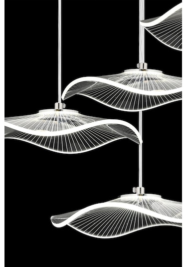 İstanbul Avize Şapka 4'lü Gümüş Üç Renk Ledli Lüx Modern Avize Gümüş