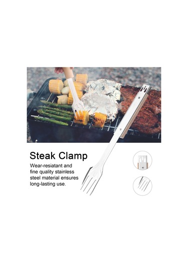 Mufunye Taşınabilir Dış Mekan Pişirme Klipsi, Çıkarılabilir Tava Ve Çatalları, Çelik Yemek Pençeleri - Taşınabilir, İkili Kullanım Gümüş