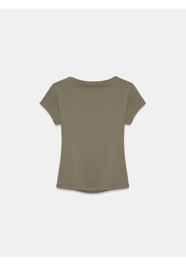 Dilvin 32840 V Yaka Basic T-shirt-haki