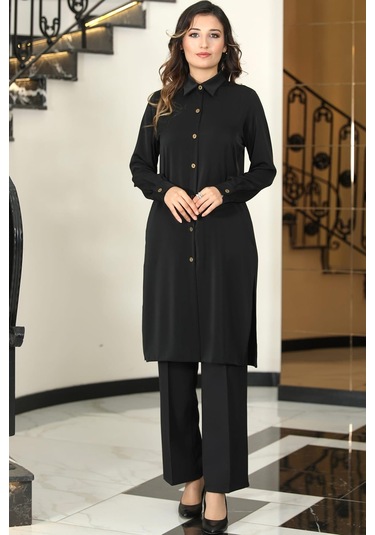 Asrın Tunik Pantolon İkili Tesettür Takım Siyah Siyah