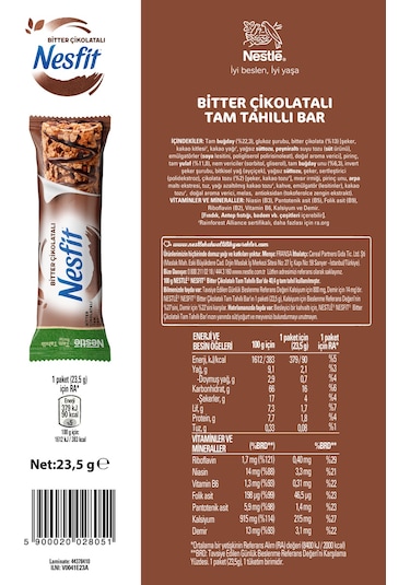 Nestlé Nesfit Çikolatalı Tam Tahıllı Bar 32 x 23.5 G