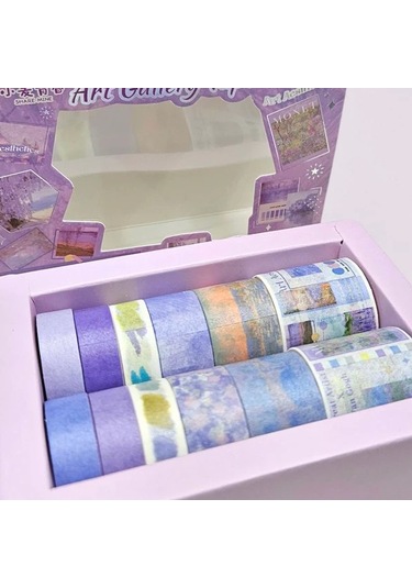 Art Vintage Washi Tape Bant Yapışkanlı Maskeleme Kağıdı Desenli Bant 12'li - Mor Claude Monet Tabloları 1
