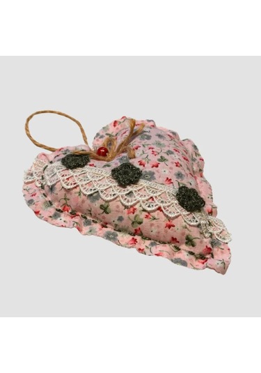 Uretti - Gamze 4416 - El Yapımı Kalpli İnci Dantelli Lavanta Tanecikli Kese 16cm - Pembe