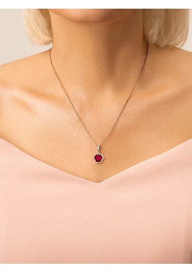Torgovyj Dom Uvelir Holding 925 Ayar Kırmızı Taşı Altın Kaplamalı Gümüş Kolye 277001783