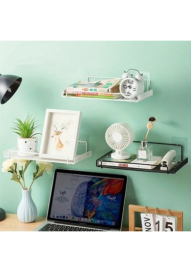 Sunshine011 Siyah Modern Duvar Tipi Router Rafı, Havalandırmalı Mesh Saklama Ünitesi Siyah