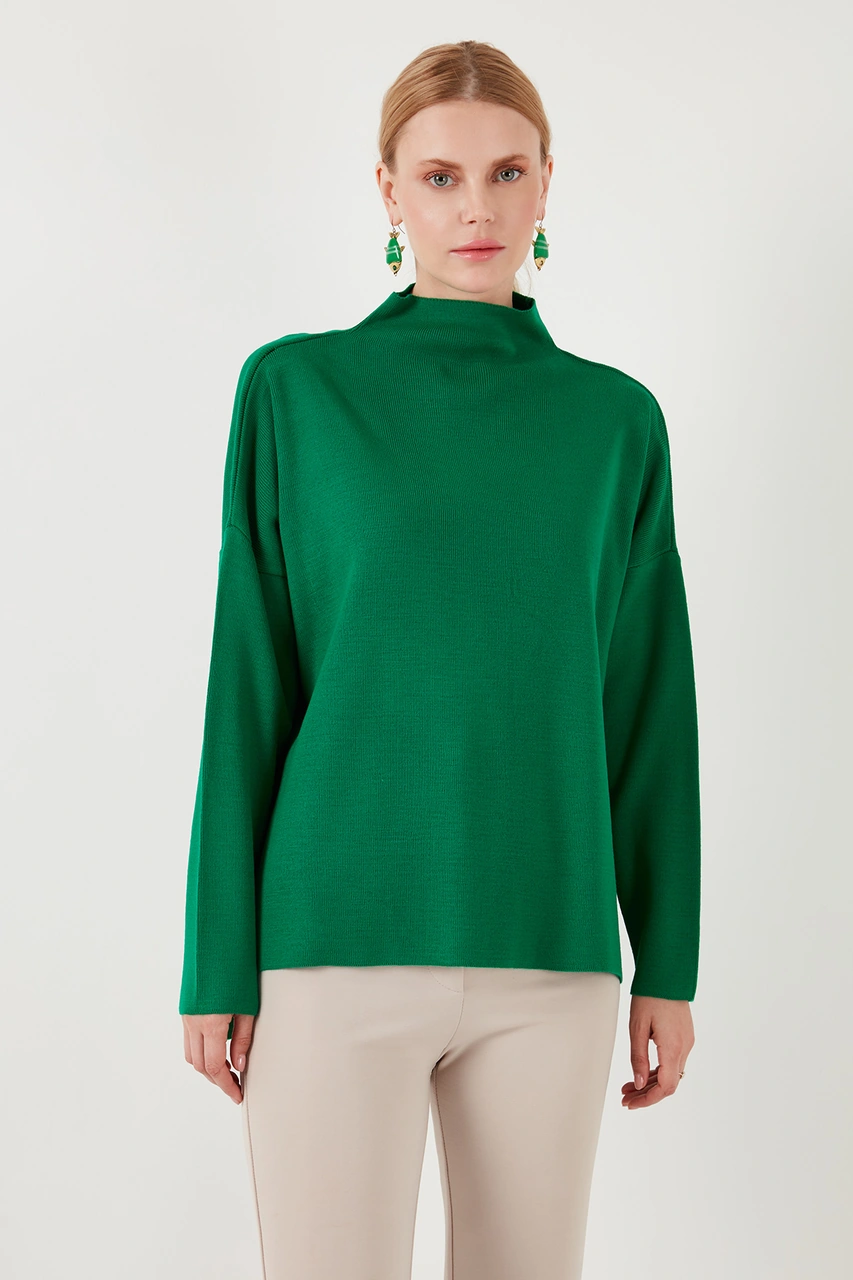 Lela Pamuklu Arkası Uzun Dik Yaka 2'Li Paket Triko Bayan Kazak 4615002S2 Benetton-Camel