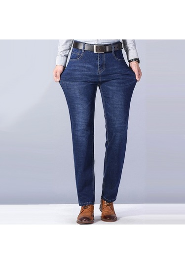 Sones Erkek İş Günlük Giyim Pantolon Streç Bol Düz Paça Pantolon Mavi