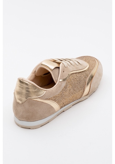 Bonia Bej Süet Altın Taşlı Hakiki Deri Kadın Spor Ayakkabı Bej-süet Bej